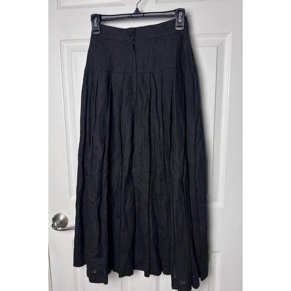 Onde Skirt 100% Linen Pleated Lined Black Flowy Skirt Size 6 - Picture 11 of 15
